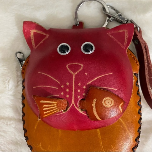 Cat Small Leather Zipper Kitten Purse Charm or Key Chain - Picture 3 of 10
